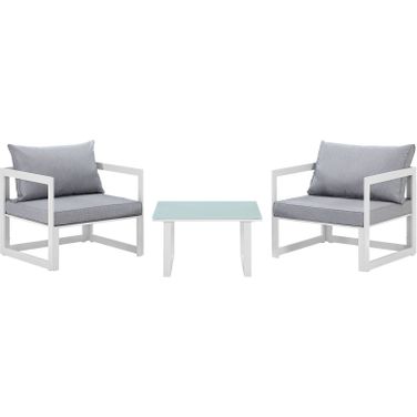 Fortuna White and Gray 3 Piece Outdoor Patio Sectional Sofa Set