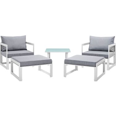Fortuna White and Gray 5 Piece Outdoor Patio Sectional Sofa Set EEI-1721-WHI-GRY-SET