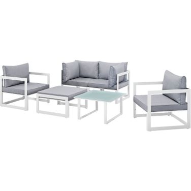 Fortuna White and Gray 6 Piece Outdoor Patio Sectional Sofa Set EEI-1723-WHI-GRY-SET