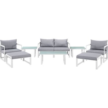 Fortuna White and Gray 9 Piece Outdoor Patio Sectional Sofa Set EEI-1719-WHI-GRY-SET