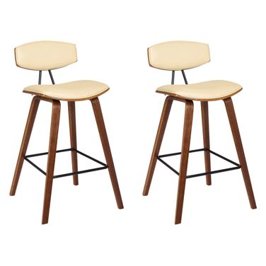 Fox 25.5 Inch Counter Height Bar Stool Set of 2 In Cream and Walnut