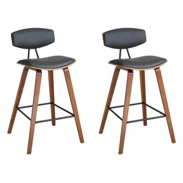 Fox 25.5 Inch Counter Height Bar Stool Set of 2 In Gray and Walnut