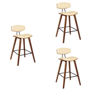 Fox 25.5 Inch Counter Height Bar Stool Set of 3 In Cream and Walnut