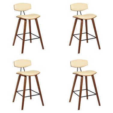 Fox 25.5 Inch Counter Height Bar Stool Set of 4 In Cream and Walnut