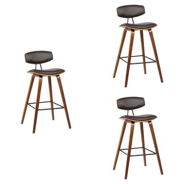 Fox 28.5 Inch Bar Height Bar Stool Set of 3 In Brown and Walnut