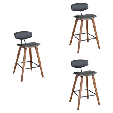 Fox 28.5 Inch Bar Height Bar Stool Set of 3 In Gray and Walnut