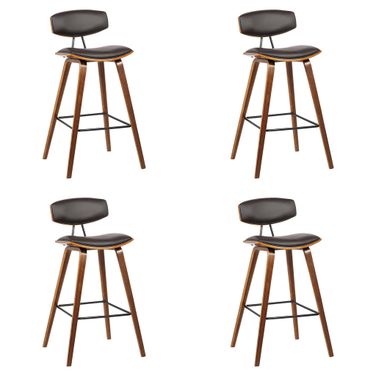 Fox 28.5 Inch Bar Height Bar Stool Set of 4 In Brown and Walnut