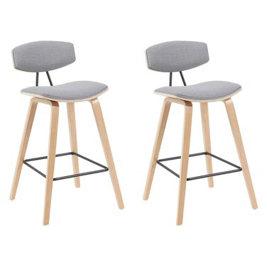 Fox Swivel Bar Height Stool Set of 2 In Grey and Patterned Oak