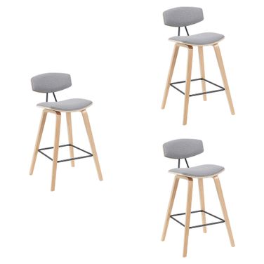 Fox Swivel Bar Height Stool Set of 3 In Grey and Patterned Oak