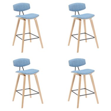 Fox Swivel Bar Height Stool Set of 4 In Light Blue and Patterned Oak