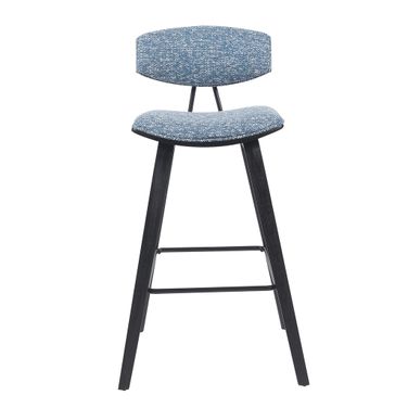 Fox Swivel Bar Height Stool with Upholstered Seat and Brushed Wood Frame In Blue and Black