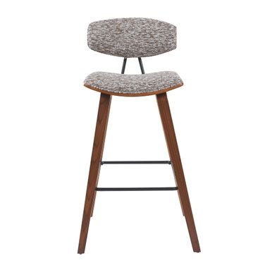 Fox Swivel Bar Height Stool with Upholstered Seat and Wood Frame In Speckled Brown and Walnut