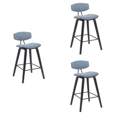 Fox Swivel Counter Height Bar Stool Set of 3 In Speckled Blue and Black
