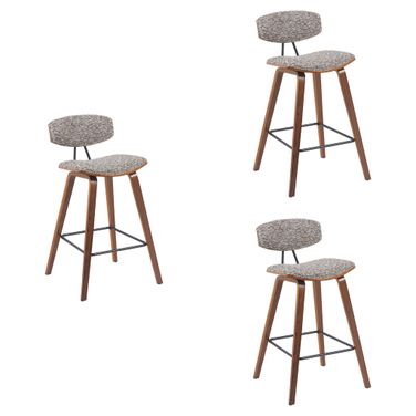 Fox Swivel Counter Height Bar Stool Set of 3 In Speckled Brown and Walnut