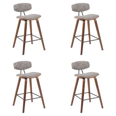 Fox Swivel Counter Height Bar Stool Set of 4 In Speckled Brown and Walnut