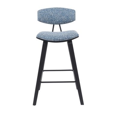 Fox Swivel Counter Height Barstool with Upholstered Seat and Brushed Wood Frame In Blue and Black