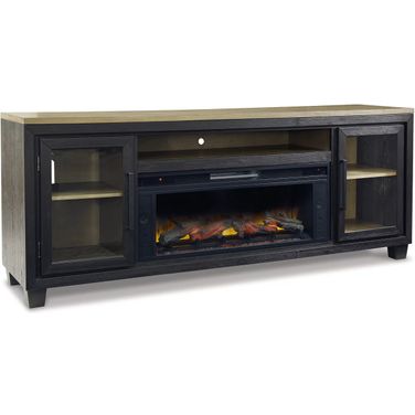 Foyland Brushed Black And Dusty Grayish Brown 83 Inch TV Stand With Electric Fireplace