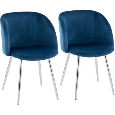 Fran Contemporary Chair In Chrome And Blue Velvet - Set Of 2