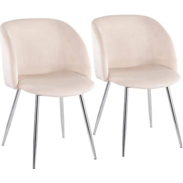Fran Contemporary Chair In Chrome And Cream Velvet - Set Of 2