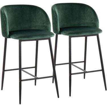 Fran Pleated Waves Fixed Height Counter Stool Set of 2 In Green Black
