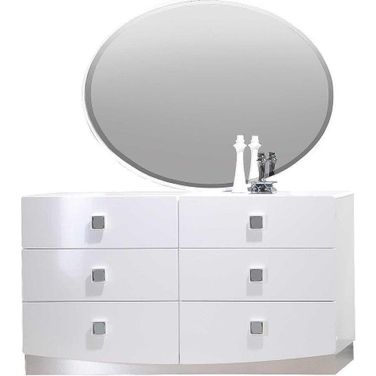 France 2 Piece Poplar Wood Dresser And Mirror Set In White Lacquer