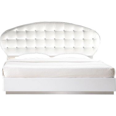 France Faux Leather California King Platform Bed In White High Gloss