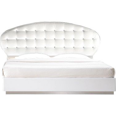France Faux Leather Eastern King Platform Bed In White High Gloss