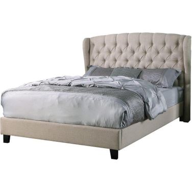 Frances Solid Wood And Fabric Upholstery California King Platform Bed In Beige