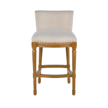 Francesca Linen and Oak Wood Barstool In Tan and Natural