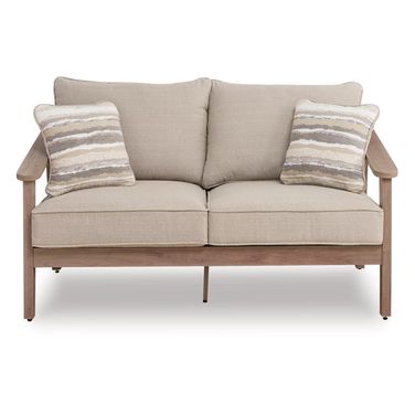 Francis Beach Outdoor Loveseat with Cushion In Natural and Gray