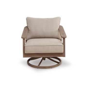 Francis Beach Outdoor Swivel Lounge with Cushion In Natural and Gray