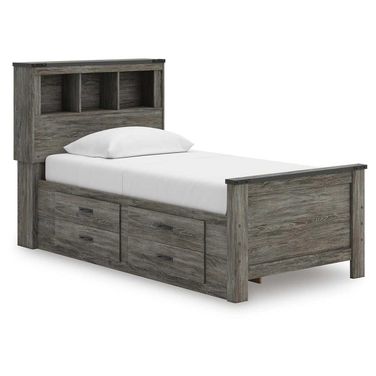 Frandern Twin Bookcase Panel Bed with Storage In Gray