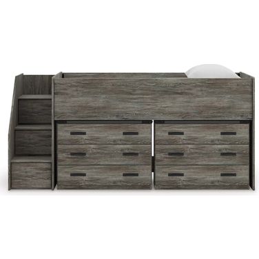 Frandern Twin Loft Bed with Drawer Storage In Black and Gray
