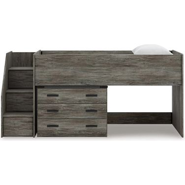 Frandern Twin Loft Bed with Drawer Storage In Gray