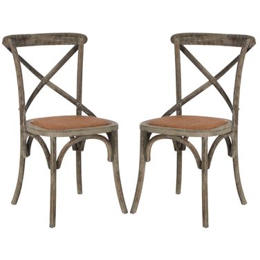 Franklin Distressed Colonial Walnut and Brown X-Back Farmhouse Chair Set of 2