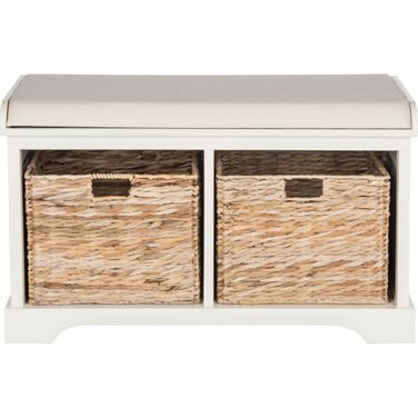 Franklin Distressed White Wicker Storage Bench