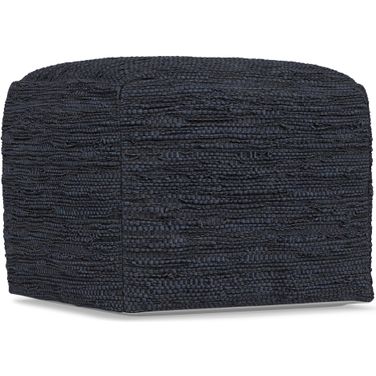 Fredrik Woven Genuine Leather Square Pouf In Dark Blue