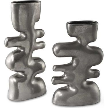 Free Flowing Nickel Vases Set of 2 In Gray