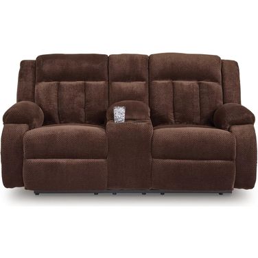 Free Wake Power Reclining Loveseat with Console In Chocolate