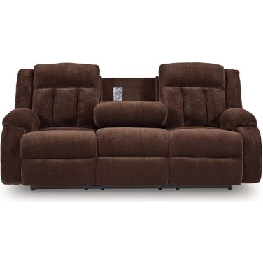 Free Wake Power Reclining Sofa with Drop Down Table In Chocolate