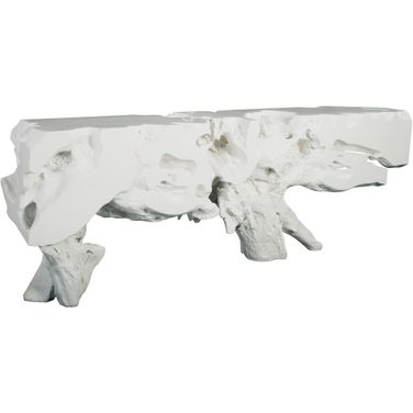 Freeform Root Cast Extra Large  Console Tablewith Gel Coat In White