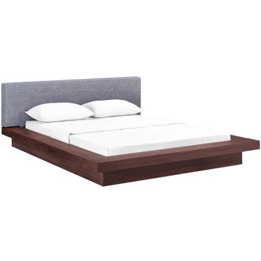 Freja Walnut Gray Queen Fabric Platform Bed