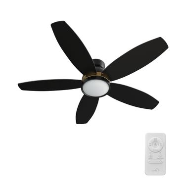 Fremont 48 Inch 5-Blade Flush Mount Smart Ceiling Fan with LED Light and Remote In Gold and Black