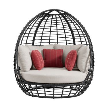 Fresca Twin Egg Chair with 3 Pillows In Beige and Dark Grey