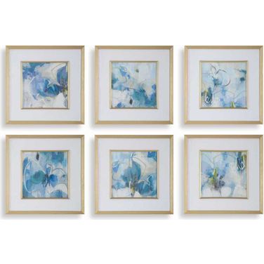 Fresh Start Blue Abstract Prints Set of 6 In Multi
