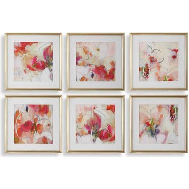 Fresh Start Red Abstract Prints Set of 6 In Multi