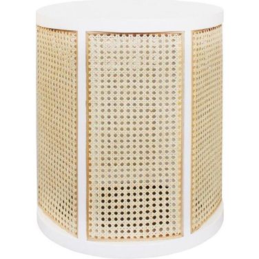 Freya Matte White Lacquer And Natural Caning Side Table