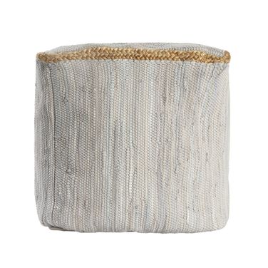 Frilo Bordered Hand-Loomed All-Natural Pouf with Jute Braid In Gray