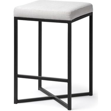 Frodo 26 Inch Seat Height White Fabric Seat Black Metal Base Stool