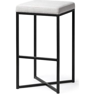 Frodo 29.75 Inch Seat Height White Fabric Seat Black Metal Base Stool